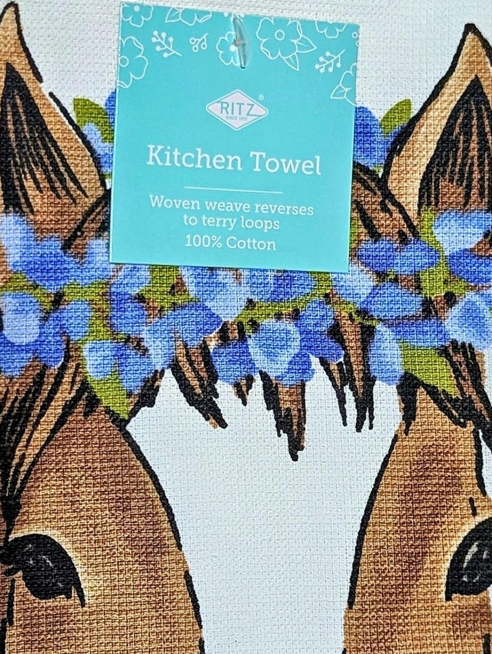 Ritz Horse Watercolor Flower Cotton Kitchen Hand Towel Modern Farm Cottage Decor - Picture 3 of 5